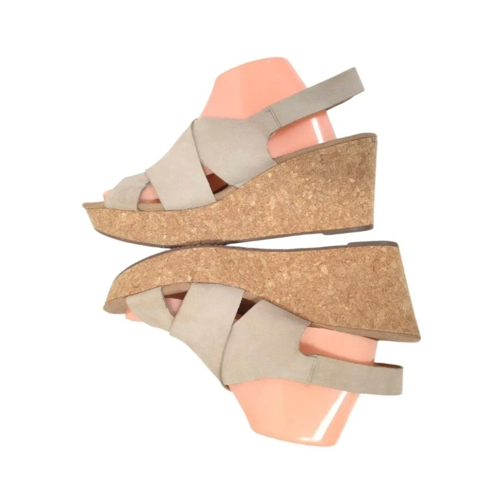 Clarks Annadel Eirwyn Sand Nubuck Cork Wedge Sandals Slingback Size 12